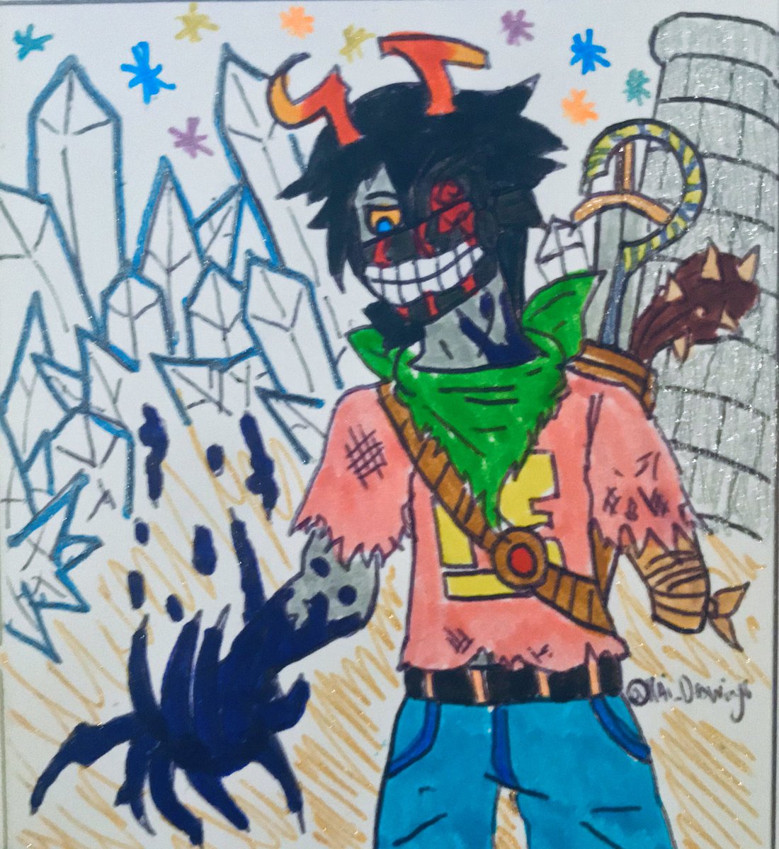 Kai_Drawings's tweet photo. #FAWeek Day 6 - Fanplanet OC
So here’s a new #fantroll (a teal blood with a mutation) I’ve written some stuff about and a bonus sketch of the landscape of his planet: Land of Crystals and Ruins (LOCAR) https://t.co/MyZyiO63GP