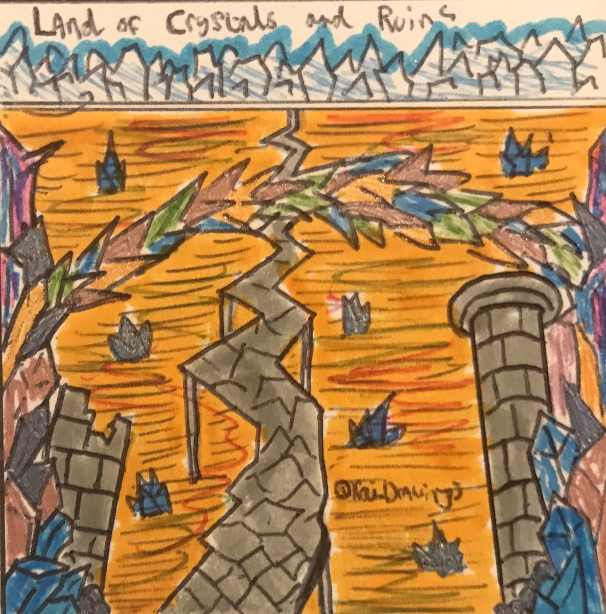 Kai_Drawings's tweet photo. #FAWeek Day 6 - Fanplanet OC
So here’s a new #fantroll (a teal blood with a mutation) I’ve written some stuff about and a bonus sketch of the landscape of his planet: Land of Crystals and Ruins (LOCAR) https://t.co/MyZyiO63GP