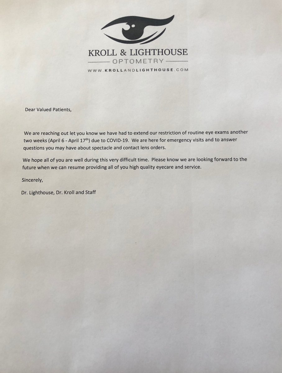 RenoOptometry's tweet image. An update for our patients. We hope you all are staying safe and healthy.