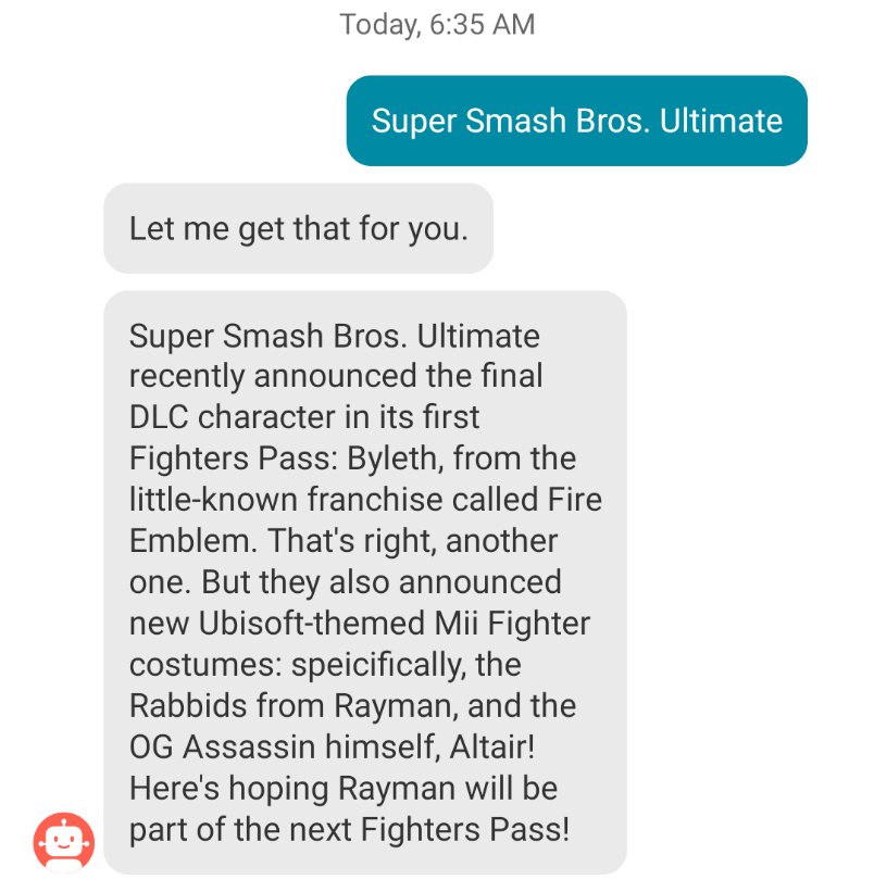 3. Ubisoft has supported Rayman for Smash for a while and even a RECENT text from a bot shows it! If they were done with Nintendo Because they already have Rayman in Brawlhalla, why the HELL would this bot say their hoping for Rayman in Smash!