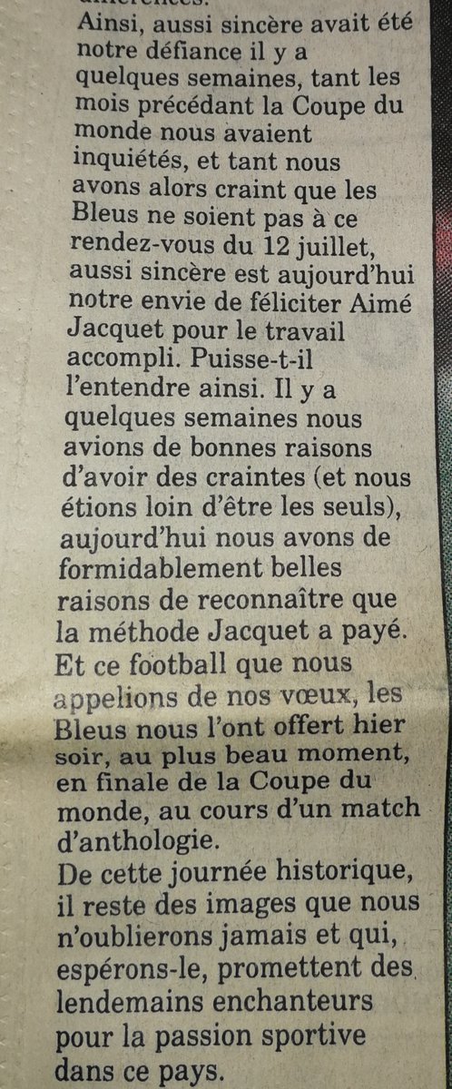 Jérôme Bureau fait son mea-culpa en Une, les 13 et 14 juillet. (sans succès, Jacquet ne lui a jamais pardonné)