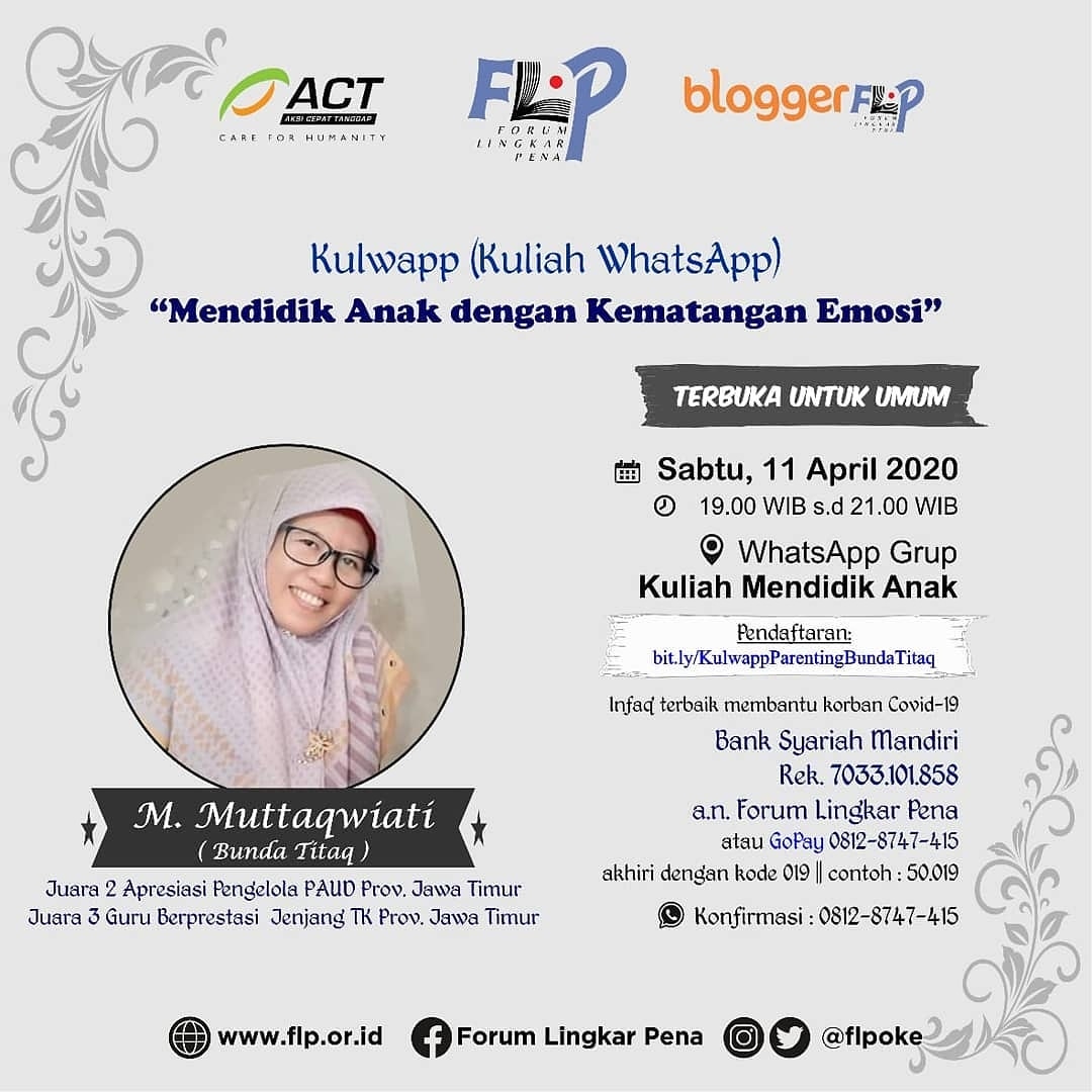 Kulwapp untuk ayah dan bunda. Terbuka untuk umum. Silakan menimba ilmu sekaligus berdonasi membantu korban Covid-19.