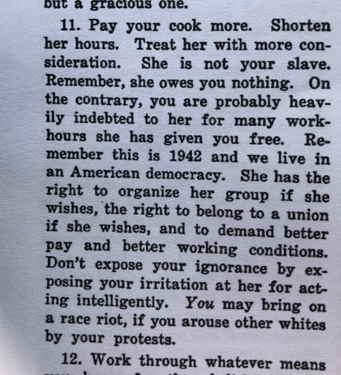 “Pay your cook  #EssentialWorkers more. Shorten her [their] hours. Treat her [them] with more consideration. She is [they are] not your slave. Remember, she [they] OWE YOU NOTHING!” 6/