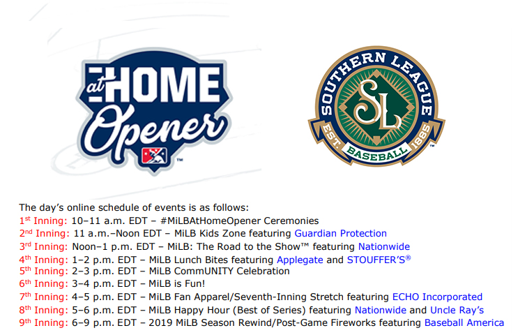 Join in on a virtual celebration to kick off the 2020 #MiLB season - Minor League Baseball’s #MiLBAtHomeOpener begins tomorrow - connecting millions of baseball fans nationwide!

milb.com/about/opening-…