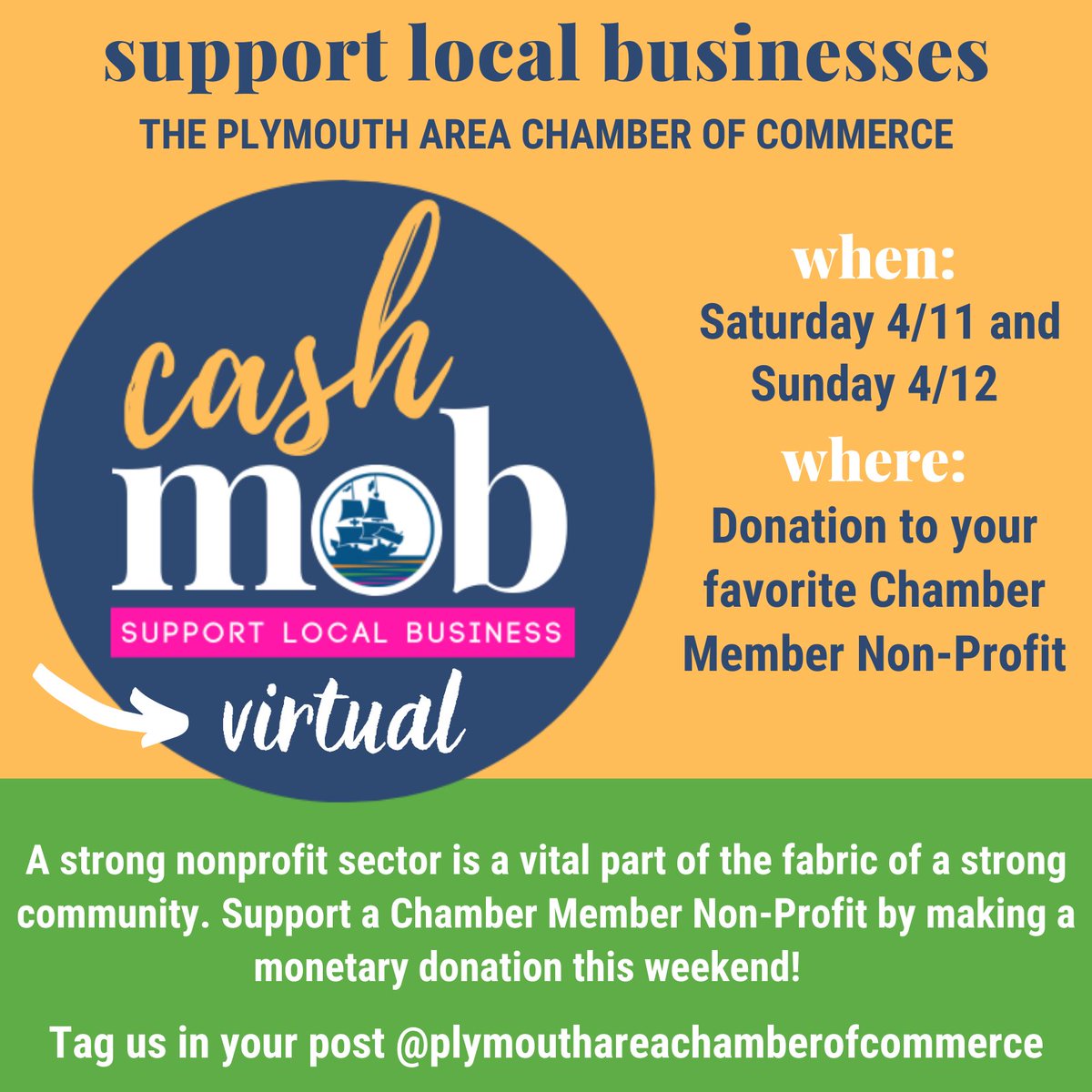 Our United Way is proud to be a member of the Plymouth Area Chamber of Commerce and encourage you to check out this great virtual cash mob opportunity they are offering to support many local nonprofit Chamber members this weekend!