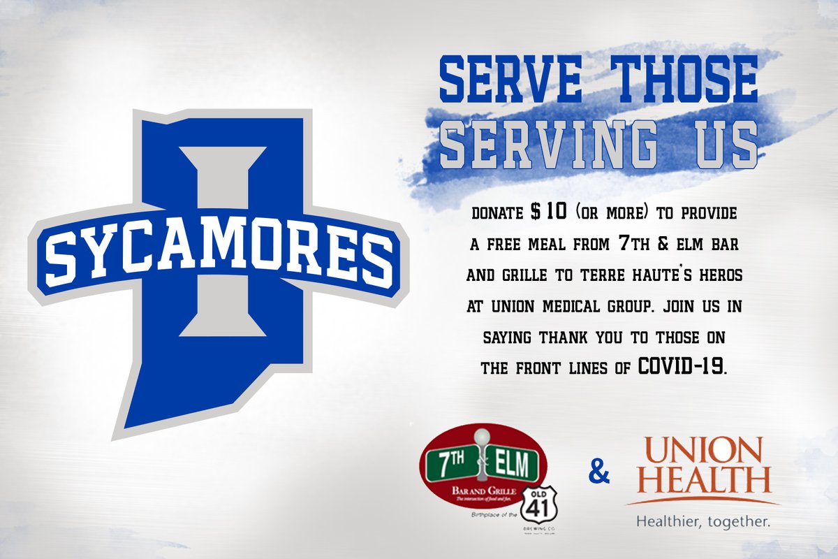 IndStAthletics's tweet image. Join the Sycamores in giving back to those that are serving us! For $10, @7thElm will donate a meal to a healthcare worker @myunionhealth 

INFO: sycamor.es/2XrE0mS
DONATE: sycamor.es/3e4hI0w

#MarchOn #SycamoreStrong
#InThisTogether