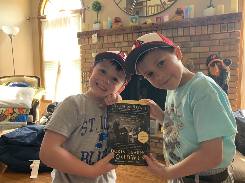 HistorianUthoff's tweet photo. Now for a mental sweat!
@DorisKGoodwin Team of Rivals.  Reading about leadership in uncertain times...while living in uncertain times.
@Affton_StuCo @AfftonHS @AfftonHSLibrary @thedarkward113 
#afftonvirtualspiritweek https://t.co/CY6igZCiQL