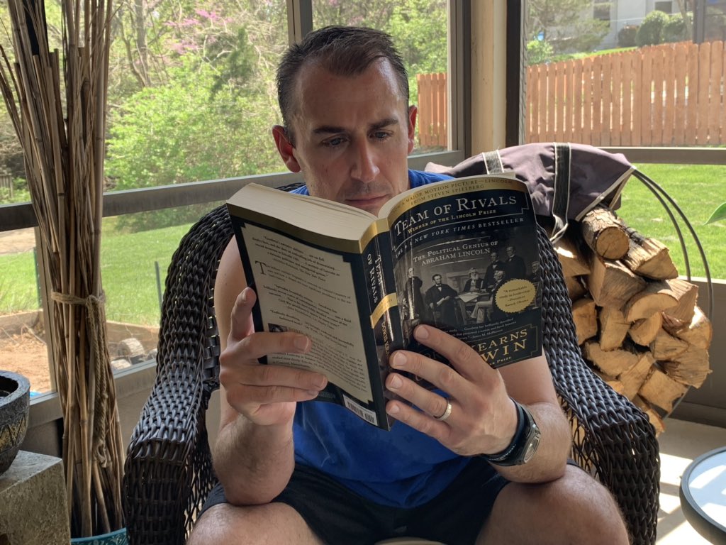 HistorianUthoff's tweet photo. Now for a mental sweat!
@DorisKGoodwin Team of Rivals.  Reading about leadership in uncertain times...while living in uncertain times.
@Affton_StuCo @AfftonHS @AfftonHSLibrary @thedarkward113 
#afftonvirtualspiritweek https://t.co/CY6igZCiQL