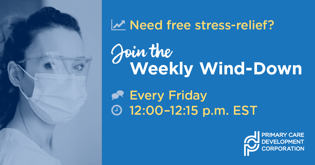 PrimaryCareDev's tweet photo. Do you work in #HealthCare? Join us for 15 mins every Friday at noon for a live guided-relaxation practice, helpful tips, and open conversation w/ peers nationwide. Participate or just listen in. FREE to all -- register at https://t.co/DlMK3jidTD.  #WeeklyWindDown #ValueCHCs https://t.co/hVtlaZUreO