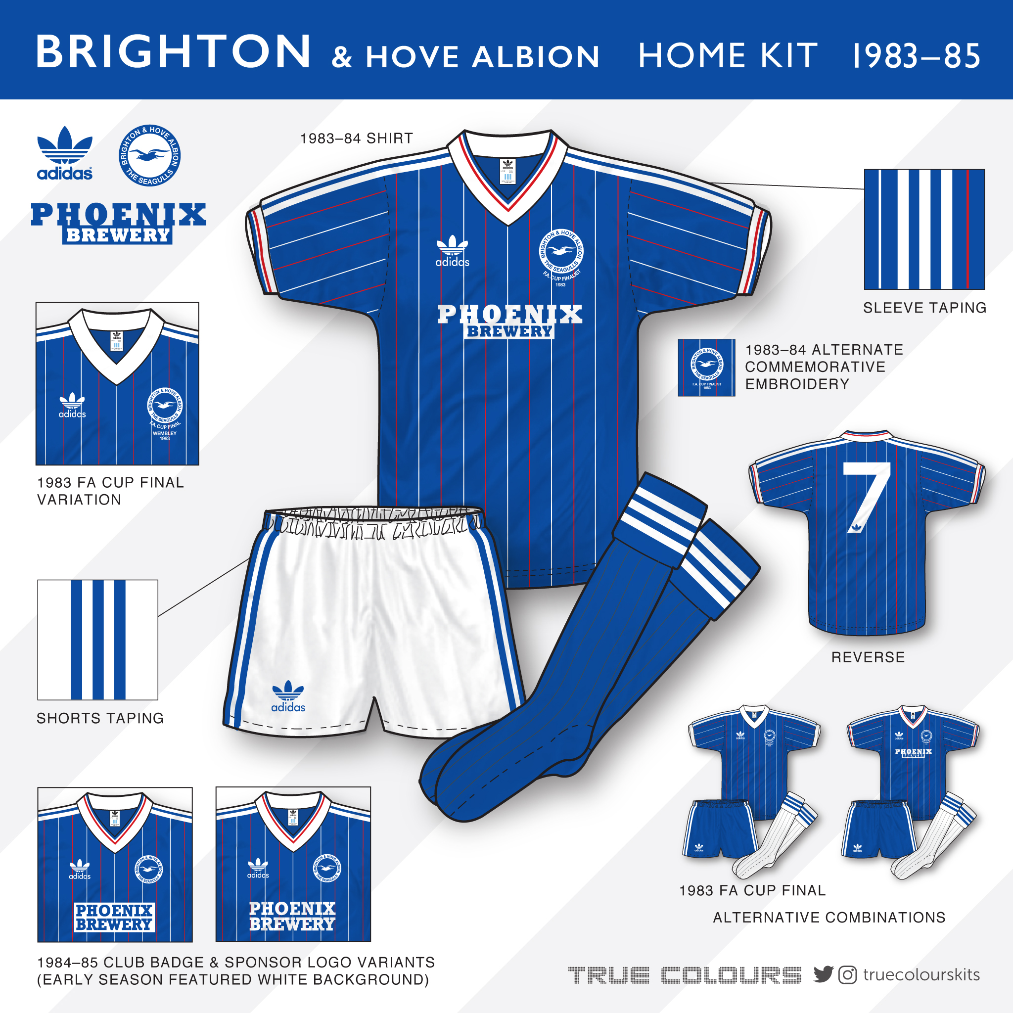 John Devlin on Twitter: "An in-depth look Brighton's 1983–85 adidas home kit. Premiered in the 1983 FA Cup Final (minus v-neck &amp; cuff trim) the shirt was updated 2nd