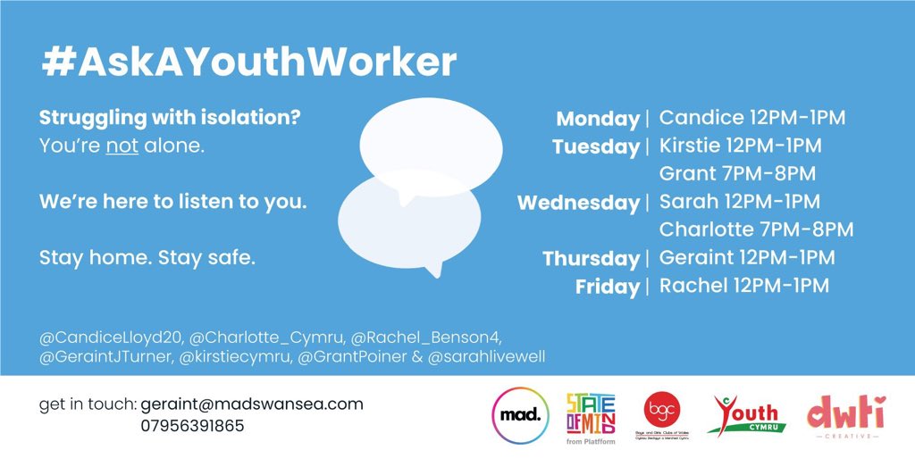 Cracking conversations with some really interesting #youthworkers 🌈 Proud to be part of such an authentic bunch of fabulous people 🙏
#AskAYouthWorker tomorrow at 12-1pm with <a href="/GeraintJTurner/">Geraint Turner</a> 
Let me know if I can help u in anyway 🌈 #StaySafe #StayConnected 

@madinswansea