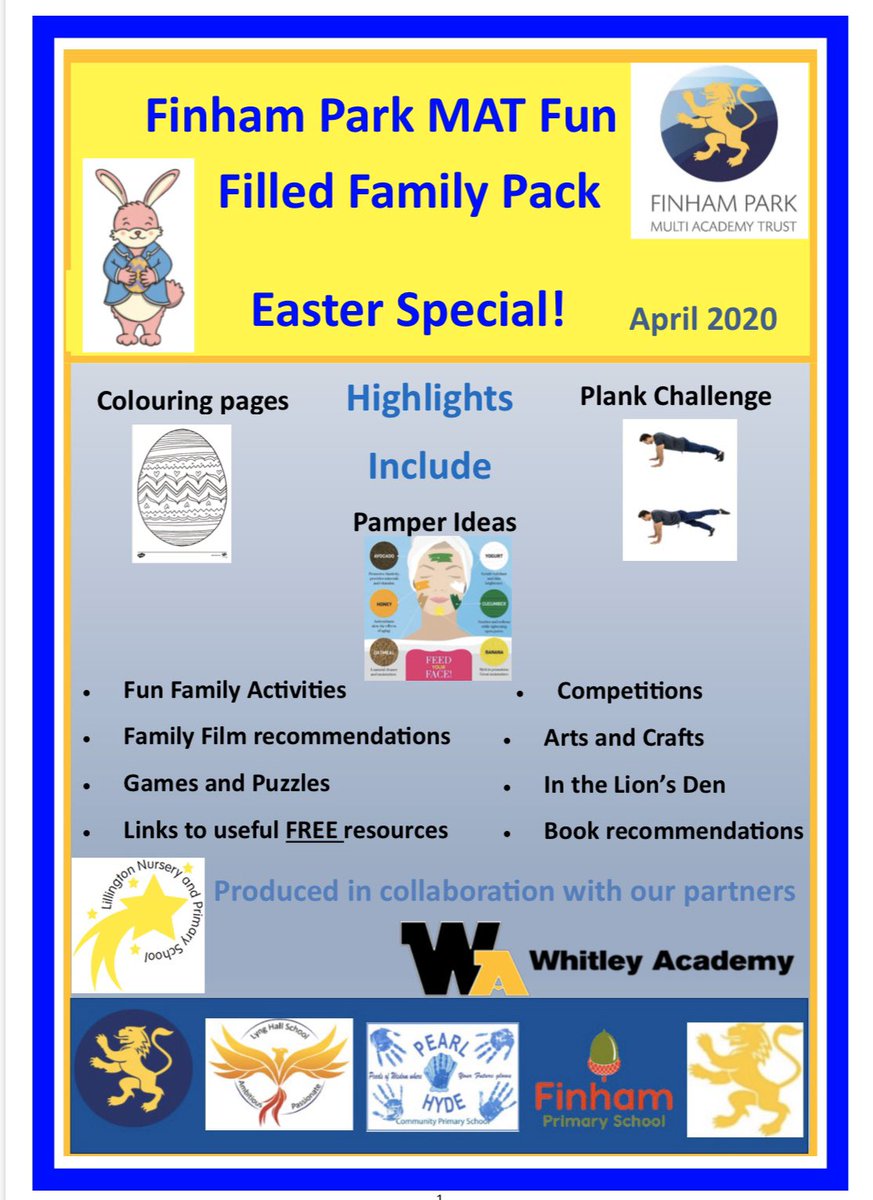 FinhamParkMAT's tweet photo. Looking for some inspiration for activities to try over the Easter holidays? Why not read our @FinhamMAT Fun Filled Family Pack Easter Special! https://t.co/ORXTLo419A Something for everyone! Further activities on our @FrogEducation Family Fun site. Please use / share for free! https://t.co/9AR1bawOXu