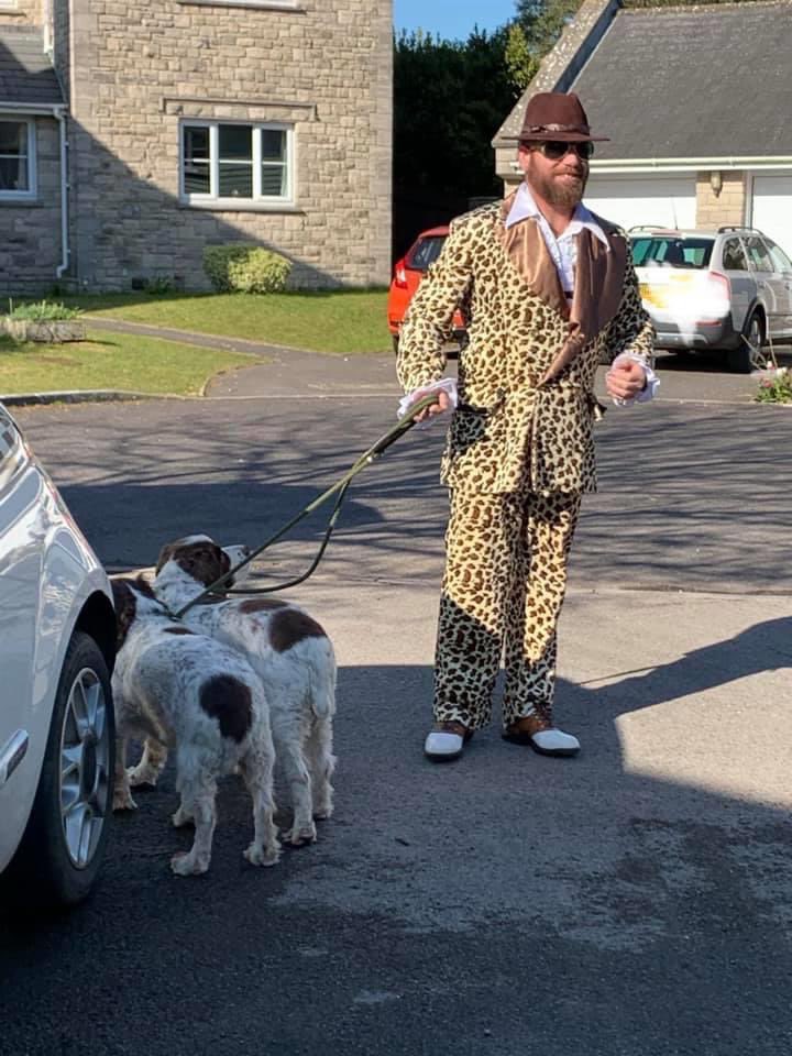 My mate has been dressing up everyday to cheer the neighbourhood up while he takes the dogs out 