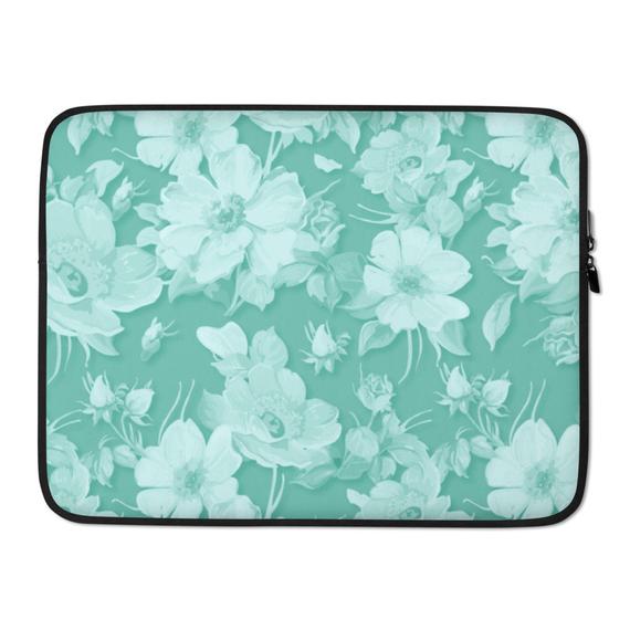 Teal Flowers Laptop Sleeve by Mochibop | Protective etsy.me/2XmBcI2 #accessories #case @EtsyMktgTool #laptopsleeve #tealflowers