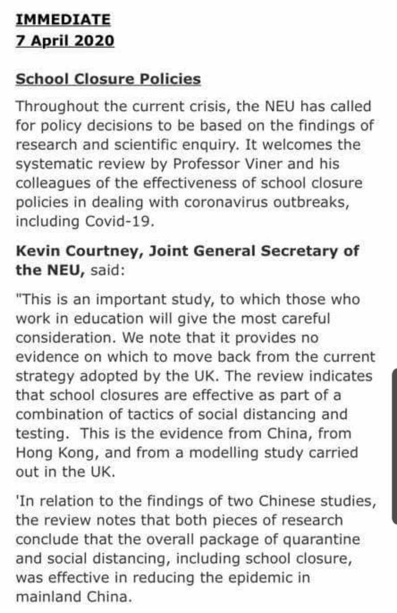 Did you read the NEUs press release on schools reopening?'We are a long way from this point''Must remain in place'The largest education union, not just in UK but Europe and we have been holding huge online town hall meetingsIf anyone knows what educators want its us not you