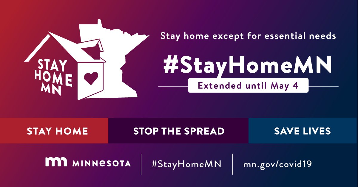 By staying home, Minnesotans are pushing out the peak of COVID-19. But we can’t let up. Decisions we make now will have life or death impacts for our neighbors and loved ones down the road. That’s why today we extended our Stay Home order until May 4.  #StayHomeMN