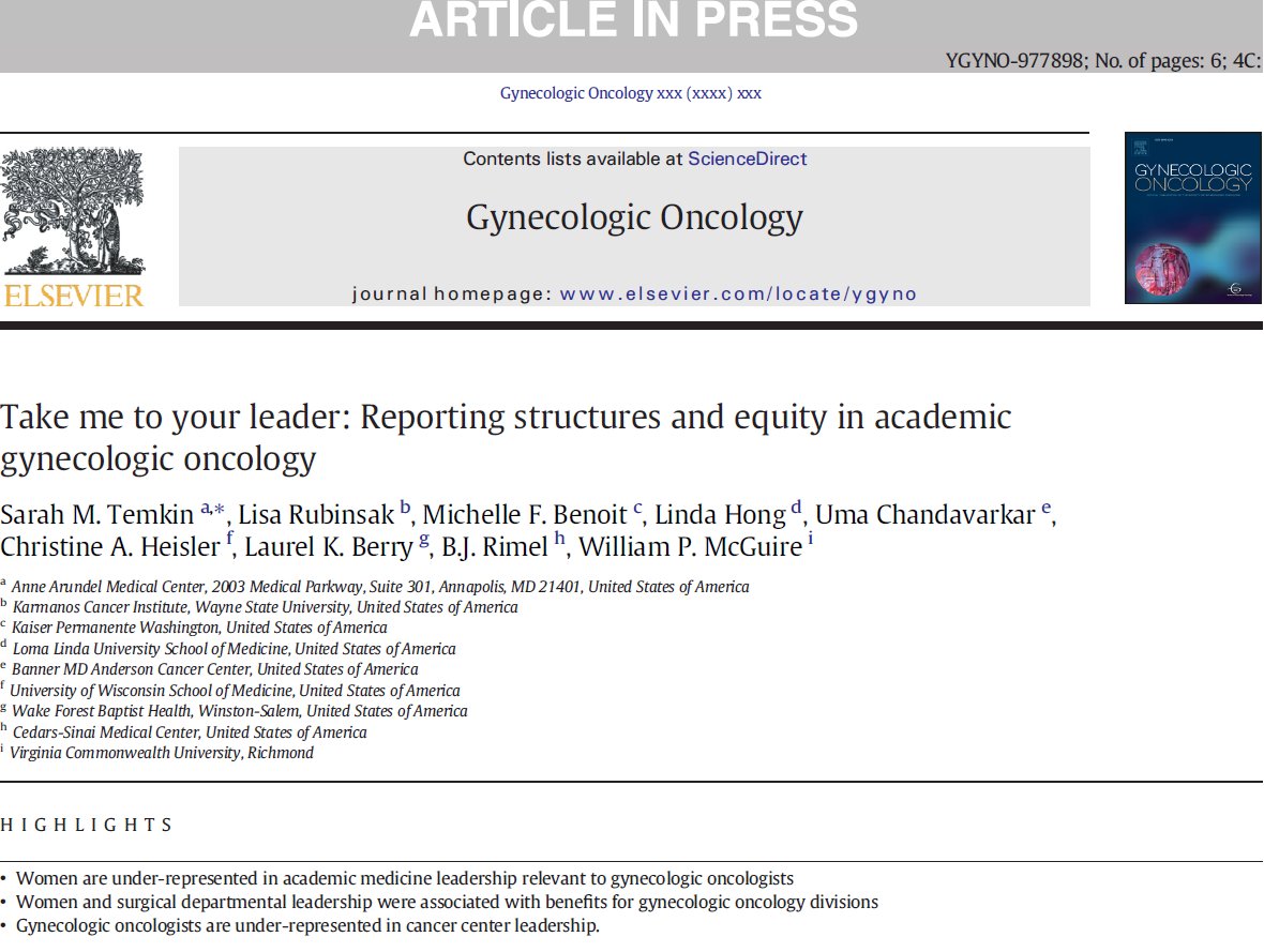 "Gynecologic oncology is a unique subspecialty of medicine in that physicians provide surgical and medical care for women w malignancies of the female genital tract" - are gender and subspecialty training associated with  #gynonc division characteristics in  #academicmedicine? 1/