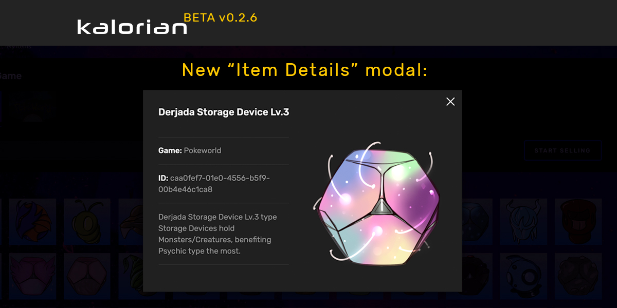 KalorianMarket's tweet photo. This week's #Kalorian v0.2.6 release adds a new feature to the 'My Items' page! Hover over any item to see its details before listing it for sale. https://t.co/4jb9nmDug1 🧐 #news #games https://t.co/TzAANDe2gw