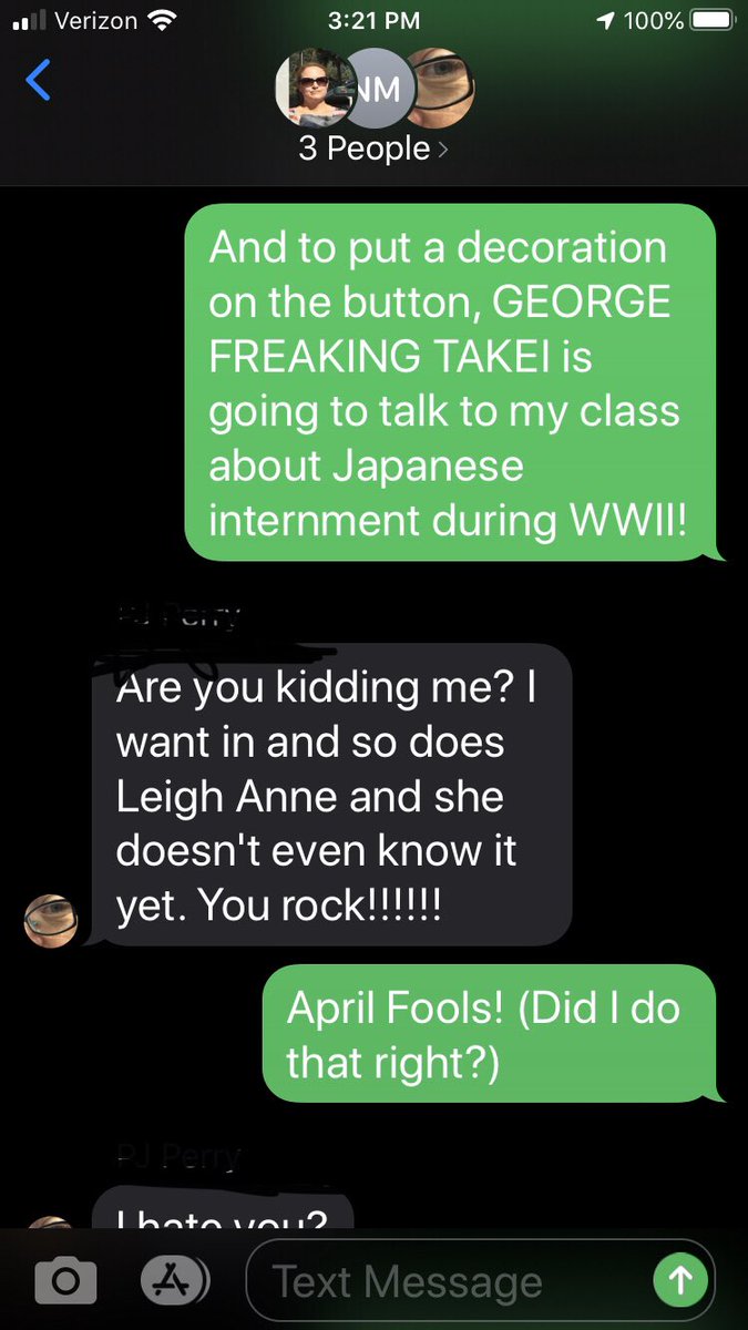 comicKentPerry's tweet image. This was a follow up to my 8th grade science teacher sister about how my 7th graders English are going to have a Zoom discussion with a Holocaust survivor to put a button on our Holocaust unit. (That part is true.)
If @GeorgeTakei is willing, I’d love to make my joke true!