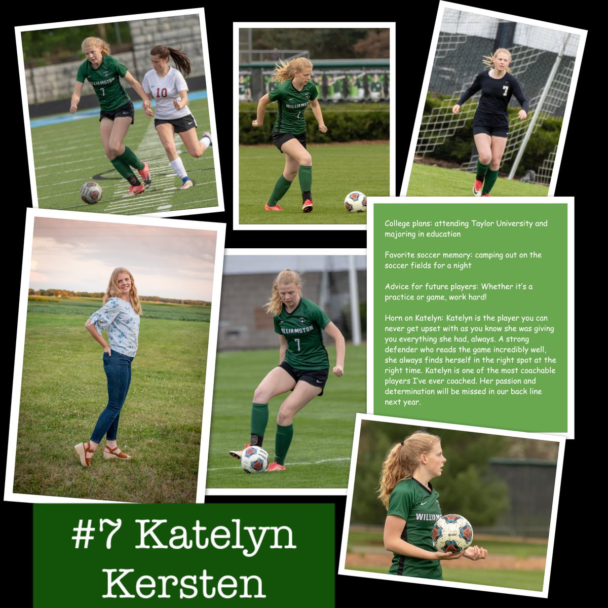 WHSgirlsoccer's tweet photo. **SENIOR SPOTLIGHT**

#7 Katelyn Kersten
Parents: Steve &amp; Carolyn
Position: Defense
Varsity letters: 3
She’s known for: Being so nice all the time :)

@WillyAthletics @willysection @sydney_cobb33 @BailleyKluisza @abbytuggle_ @BrynnaGorsline @KerstenKatelyn @tara_leach14 @CoachH08 https://t.co/Jiwh2galyj