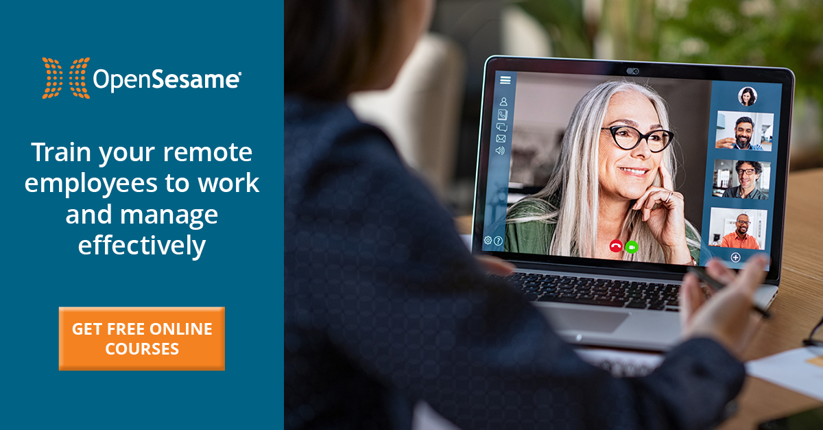 OpenSesame's tweet photo. Communication is key in the workplace but it’s essential when your team is working remote. Provide your employees with free online training on how to effectively communicate &amp; run meetings while working from home #WFH. Get your courses now #LearnInPlace: https://t.co/WYEjQv1EVB https://t.co/pyY1V8WZUn