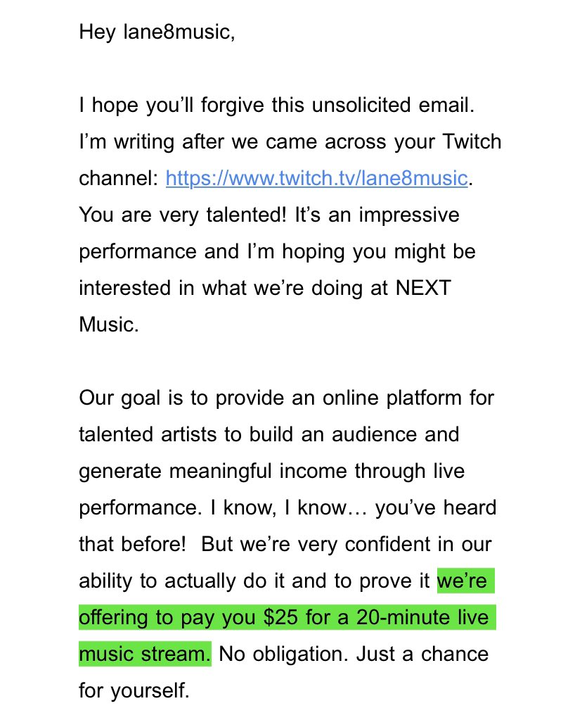 Lane8music's tweet photo. thanks everyone for tuning in!! apparently we had over 10k people which i think is pretty great! and I got this offer in my email so now I can finally quit my job...as a professional D....wait a second.... https://t.co/UHL2qLcgfg
