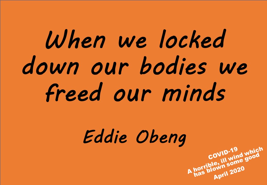 EddieObeng's tweet photo. Isn't it funny how the loss of our physical freedom has released our creativity from captivity?
#COVID19 #SmartFailure #DoingNothingOfNoUse #NoNeedToBePerfect #NoMoreBoxTicking
@TamWatchorn
Thanks for the inspiration. https://t.co/kS3pdevOEb
