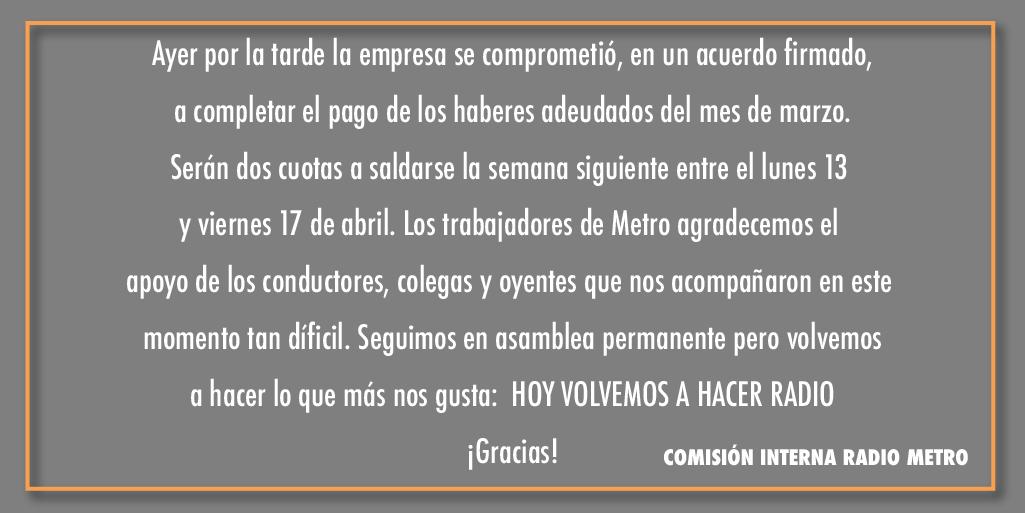 Comisión Interna Radio Metro tweet media