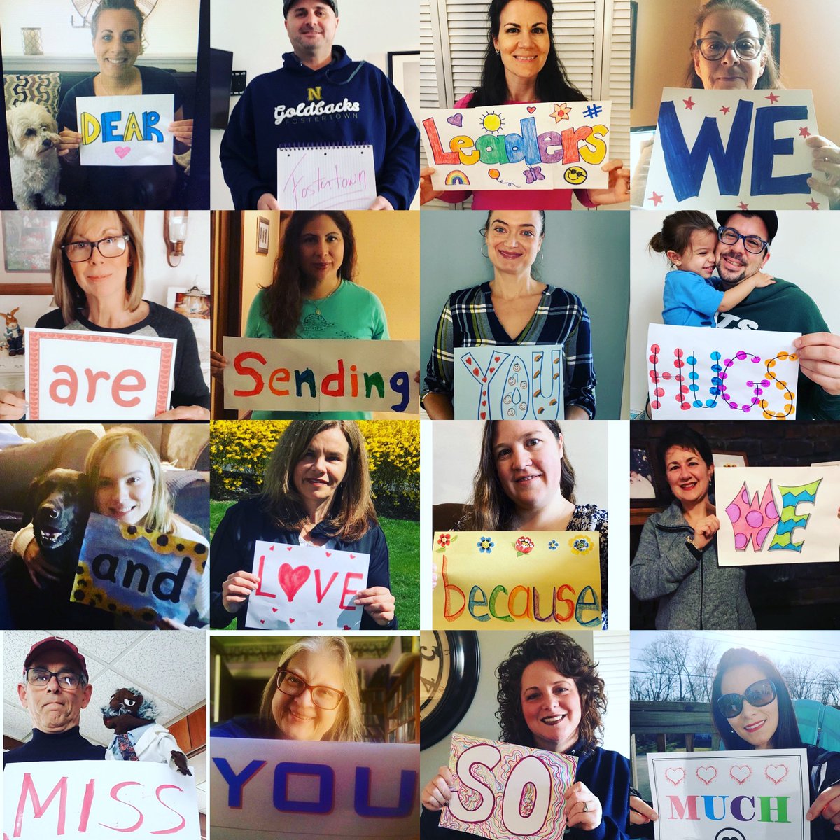 Our amazing staff with Wednesday’s message to our little leaders.... “we are sending you love and hugs...” #weloveFos #FostertownStrong