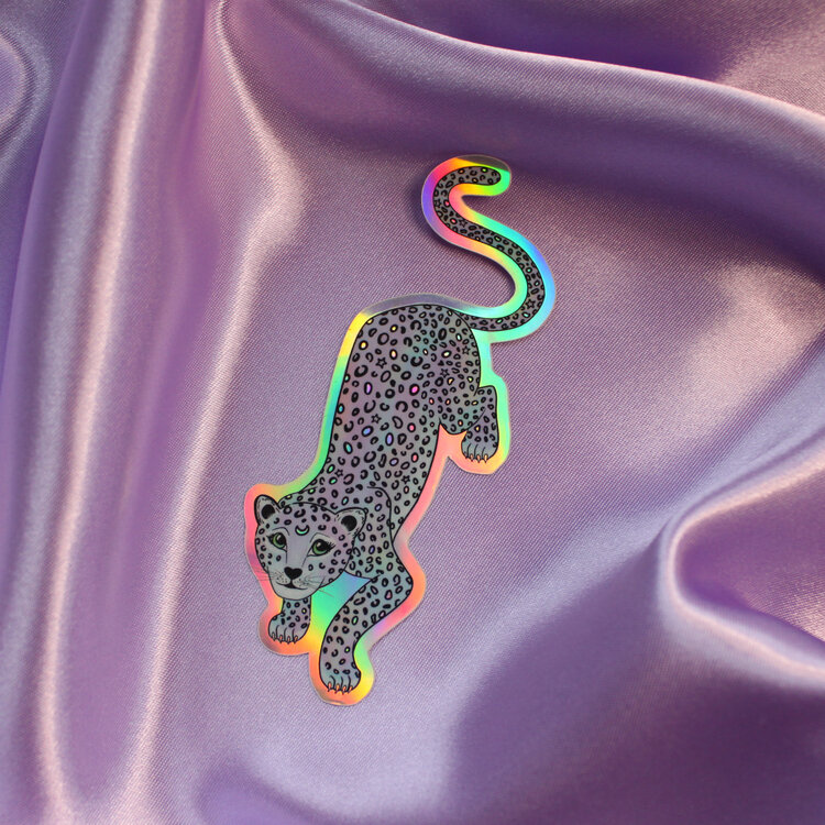"Cosmic Kitty" holographic sticker (weatherproof!) ✩ https://www.laceandwhimsy.com/the-sticker-shop/cosmic-kitty-leopard