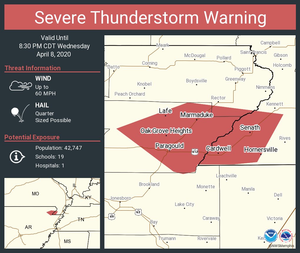 Severe Thunderstorm Warning including Paragould AR, Senath MO, Marmaduke AR until 830 PM CDT