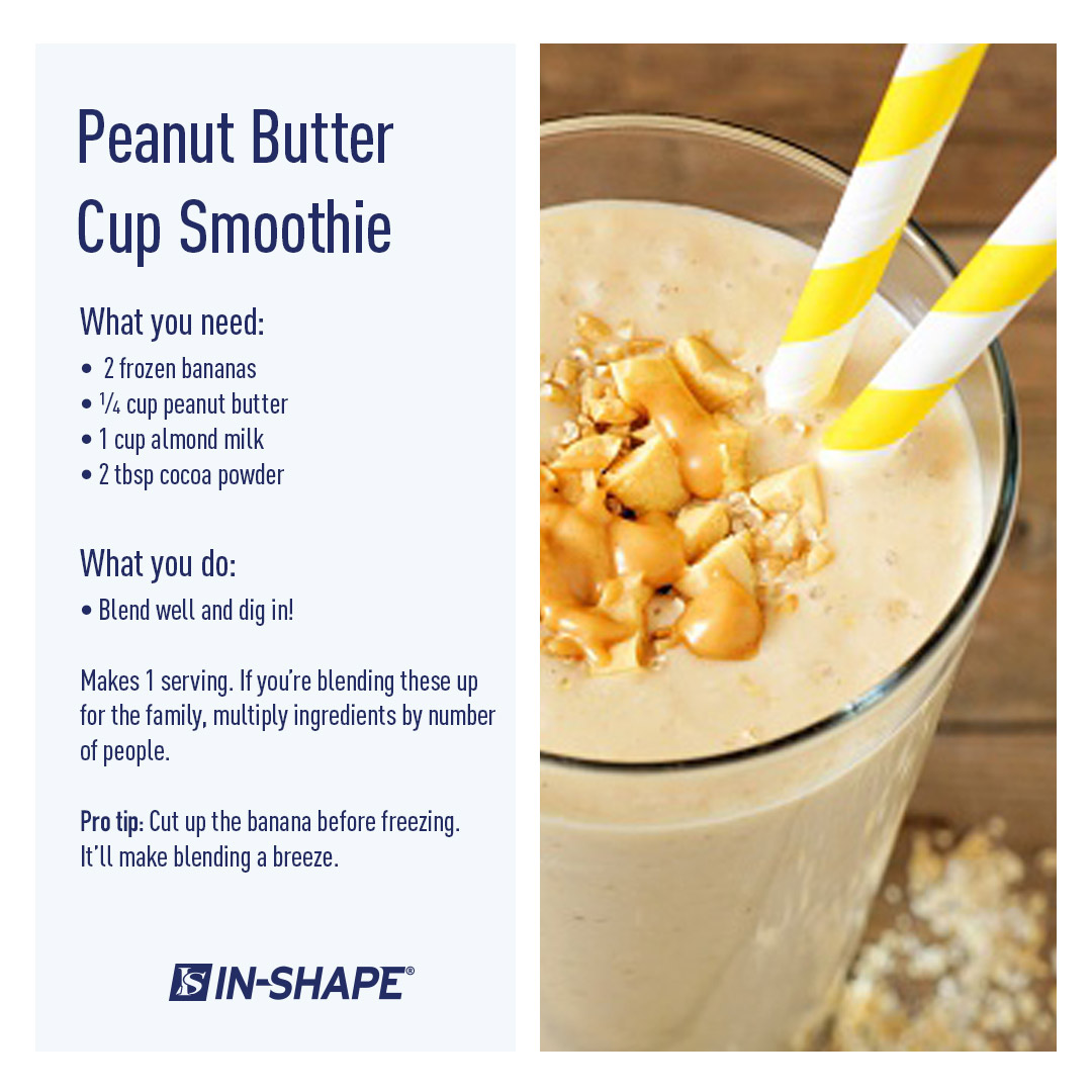InShapeClubs's tweet photo. You don’t have to leave home to satisfy your chocolate &amp; peanut butter cravings: this smoothie is fast, easy on the waistline, and totally decadent. 

#smoothieideas #dessertsmoothie #pbcups https://t.co/nmlp4OWeD6