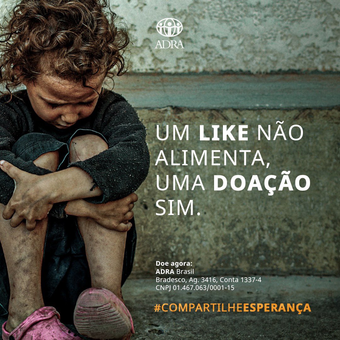 Mais do que falar, é hora de agir. Coloque em prática o amor que voce quer ver no mundo. Doe agora!

ADRA Brasil | Bradesco
Ag.3416, Conta 1337-4
CNPJ 01.467.063/0001-15

#CompartilheEsperança #AdraBrasil #justiça #compaixão #amor #ajudahumanitária #covid_19 #fazerobem
