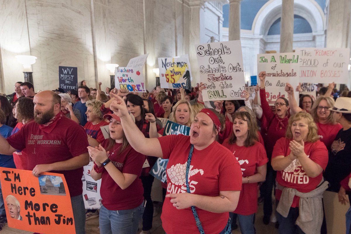 8.  #55Strong Strike. Organized independently of union leadership by rank and file education workers, WV educators went on a wildcat after Gov Justice agreed to a bad faith deal w/union leaders. This spurred the formation of  @CaucusWv.