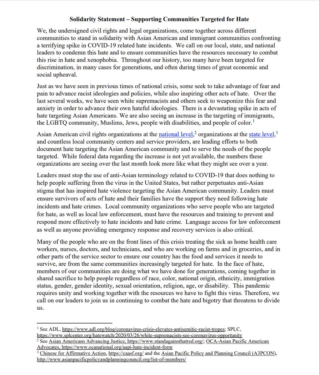 Screenshot of the text of the solidarity statement. The full text, including the groups that signed on, is available at the link in the original tweet.