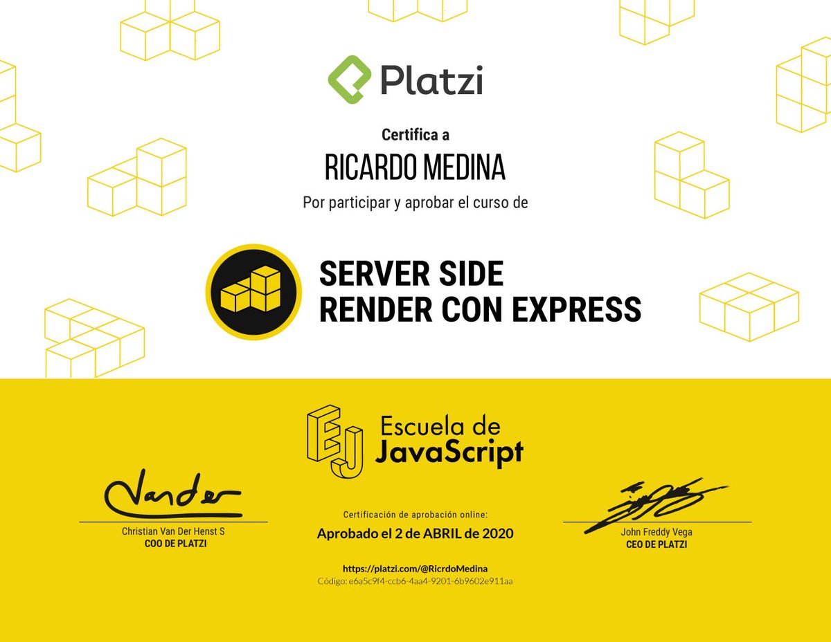 RicrdoMedina's tweet photo. Ya terminando la Escuela de javascript en @platzi. Falta poco para presentar el examen final.
#escuelajs #Javascript #NuncaParesDeAprender https://t.co/xdSgbKD17B