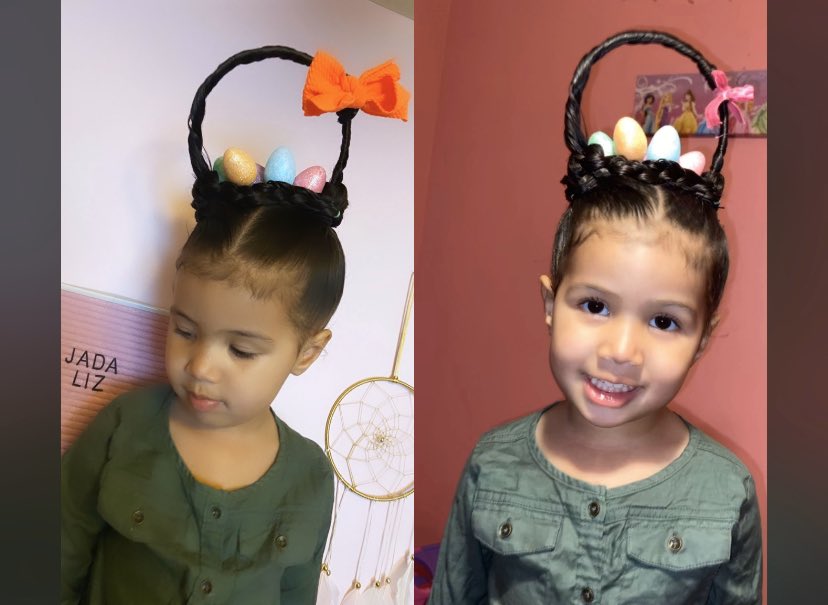 Myas Easter hair #kidshair #easterhairstyles #easterbunnyhair #easterbunny #easterbasket #easterhair #kidshairstyles #mixedkidshair