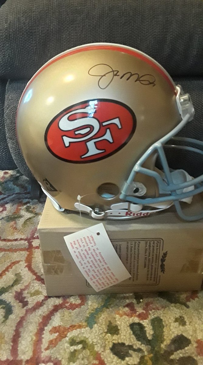 A friend of mine has some  @49ers memorabilia for sale if anyone is interested. Dm me for details. First up. Joe Montana autographed full size helmet with authenticity.