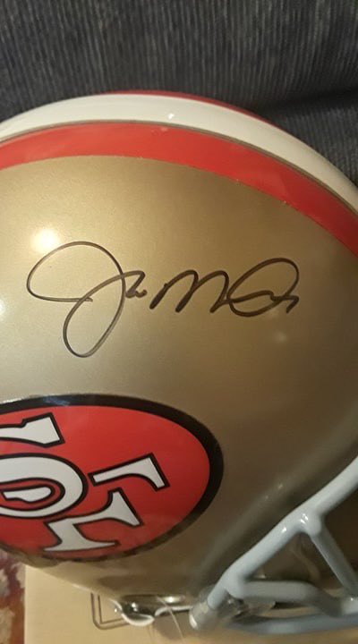 A friend of mine has some  @49ers memorabilia for sale if anyone is interested. Dm me for details. First up. Joe Montana autographed full size helmet with authenticity.