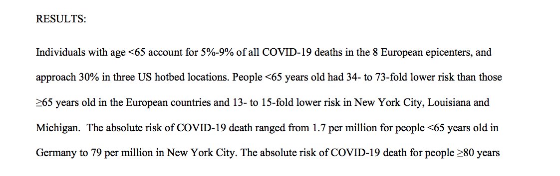 New pre-print by John PA IoannidisCertain to be provocative, Ioannidis and colleagues estimate the risk of dying <65 vs >80 from COVID-19If you disagree with the result, try to articulate what you think is wrong, AND what your estimate is. https://www.medrxiv.org/content/10.1101/2020.04.05.20054361v1.full.pdf+html