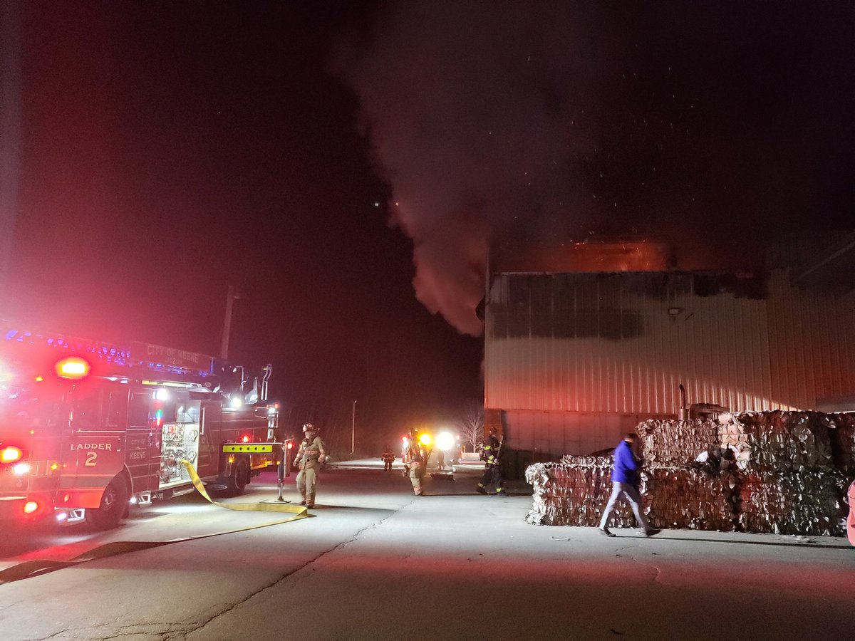 KeeneFire's tweet image. 2nd alarm Keene with multi MA for fire at Keene Recycling Center.
