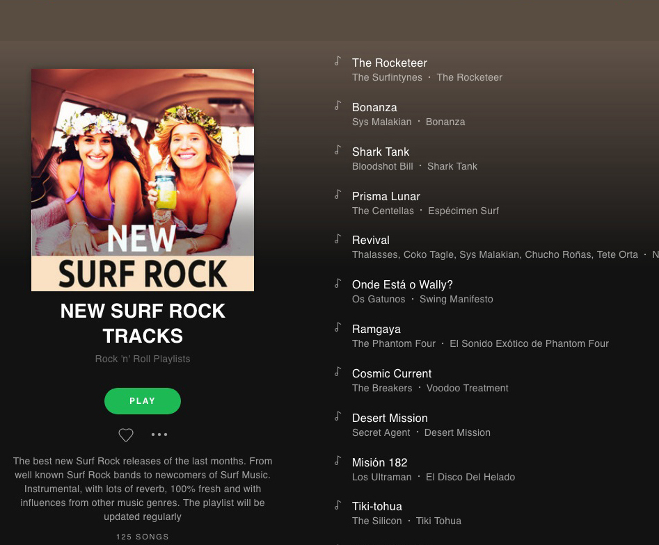 We are excited to be part of the Spotify Surf music playlist created “Rock and Roll Playlists”. Here's a link to the playlist: open.spotify.com/playlist/0IYai… You can follow Rock and Roll Playlist at Twitter at @rnrplaylists and find them here at Spotify: open.spotify.com/user/94osbzzc6…