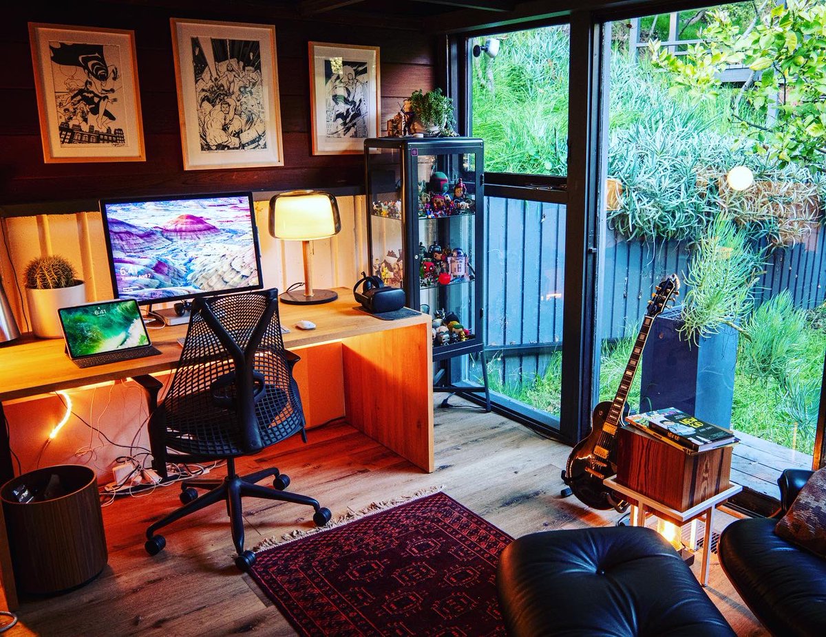 ericsnowden's tweet image. Joining the crowd and sharing my #wfh setup. Lucky to have had an office setup pre-quarantine - mixed use work/music/gallery space. Often shared with 🐶. #adobecreativesetup @adobe