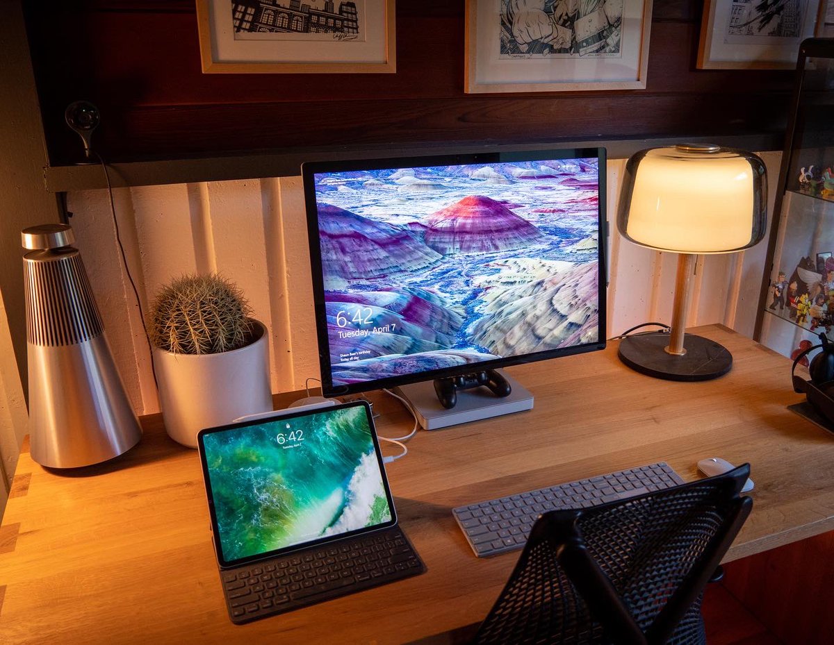 ericsnowden's tweet image. Joining the crowd and sharing my #wfh setup. Lucky to have had an office setup pre-quarantine - mixed use work/music/gallery space. Often shared with 🐶. #adobecreativesetup @adobe