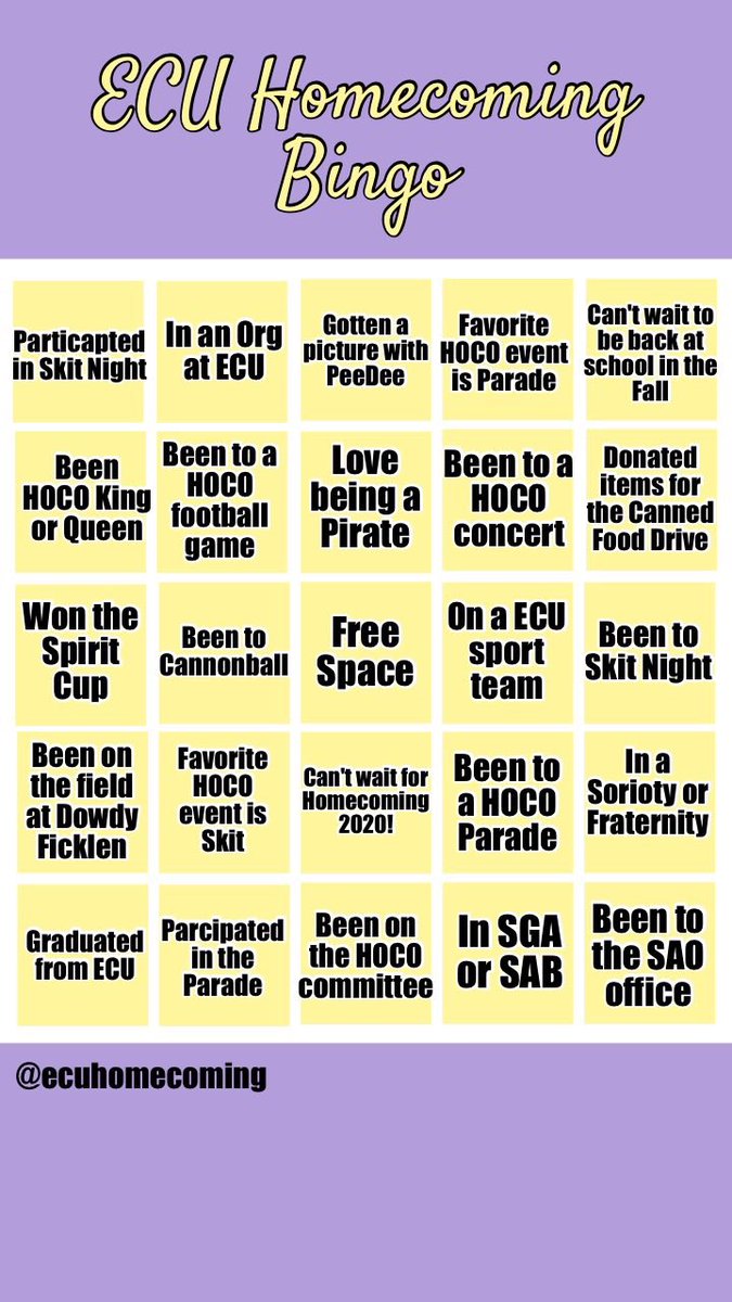 Share your Bingo answers with us! So excited to get back to school in the Fall for another great Homecoming!!