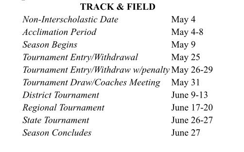 Restructured OHSAA Track and Field dates IF we return May 4th to school.