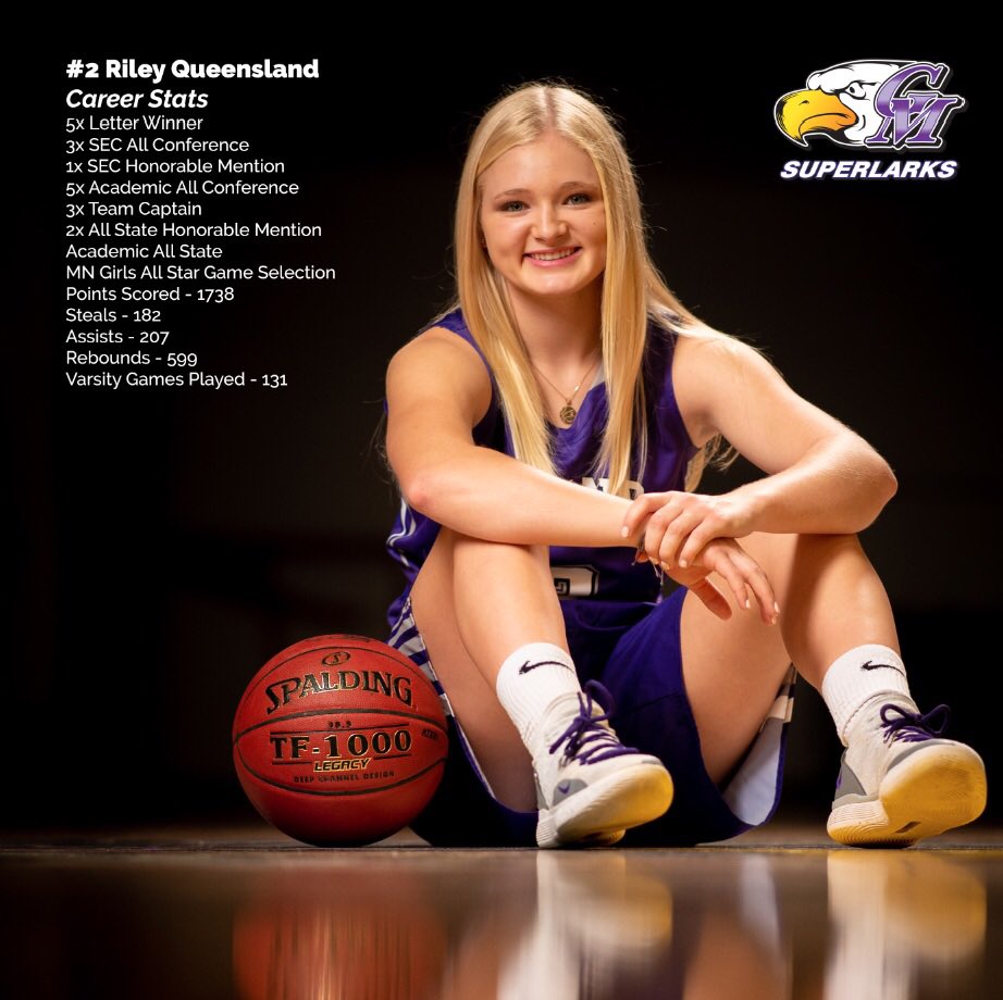 GMGirlsHoops's tweet photo. Thank you and shout out to @QueenslandRiley for being a @MNgbballAllStar on and off the court. You make your school and community very proud!  Look forward to watching you continue your career at @GustavusWBB https://t.co/gEoX6yhptS