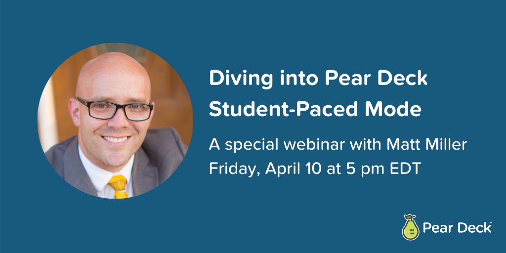 PearDeck's tweet image. Big news: We’re teaming up with @jmattmiller for a free webinar on Pear Deck Student-Paced Mode! Plus, we’ll be giving away 10 copies of Matt’s latest book — you don’t want to miss this! 🎉 #ditchbook #remotelearning

Reserve your spot now👇
hubs.ly/H0pkh3r0