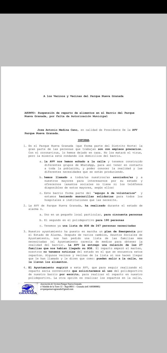 hideki_oficia's tweet photo. Esto es bastante serio el Ayuntamiento de Granada no deja repartir unos alimentos a familias realmente necesitadas por la crisis del covid-19 una vergüenza, en mi barrio  en el parque nueva granada

COMPARTIR PORFAVOR ES ALgo realmente serio https://t.co/CN98IXVFlR