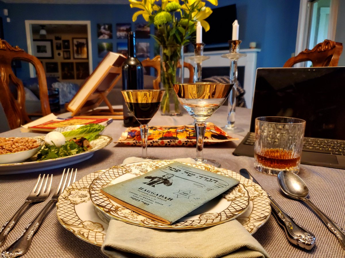 Alright, folks. It's early, but I'm gonna log off social media for the holiday in a few moments. I'm gonna leave you with three things:First, this photo I of my table all set and ready for the seder. I think it's quite pretty, all things considered.